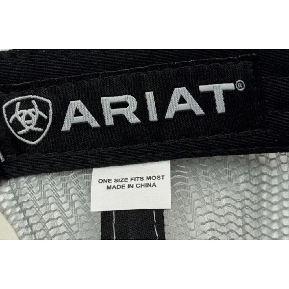 Ariat Mens Black Grey Mesh Back‎ Trucker Hat Red Logo Embroidered Adjustable Cap